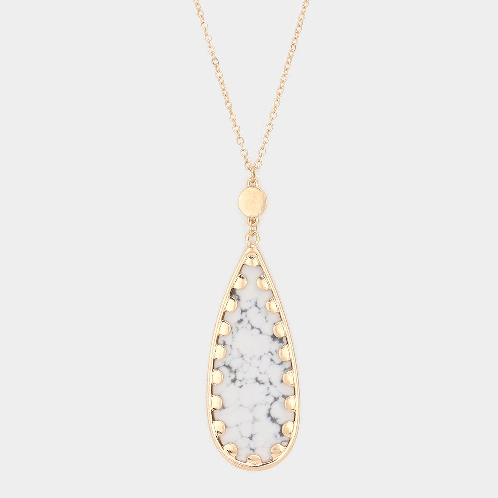 Madeline Love White Semi Precious Teardrop Pendant Long Necklace - Necklaces