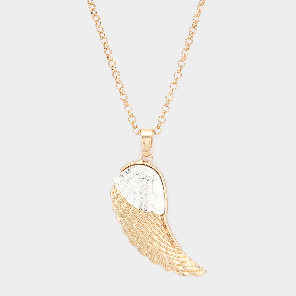 Madeline Love Two Tone Two Tone Metal Wing Pendant Long Necklace - Necklaces