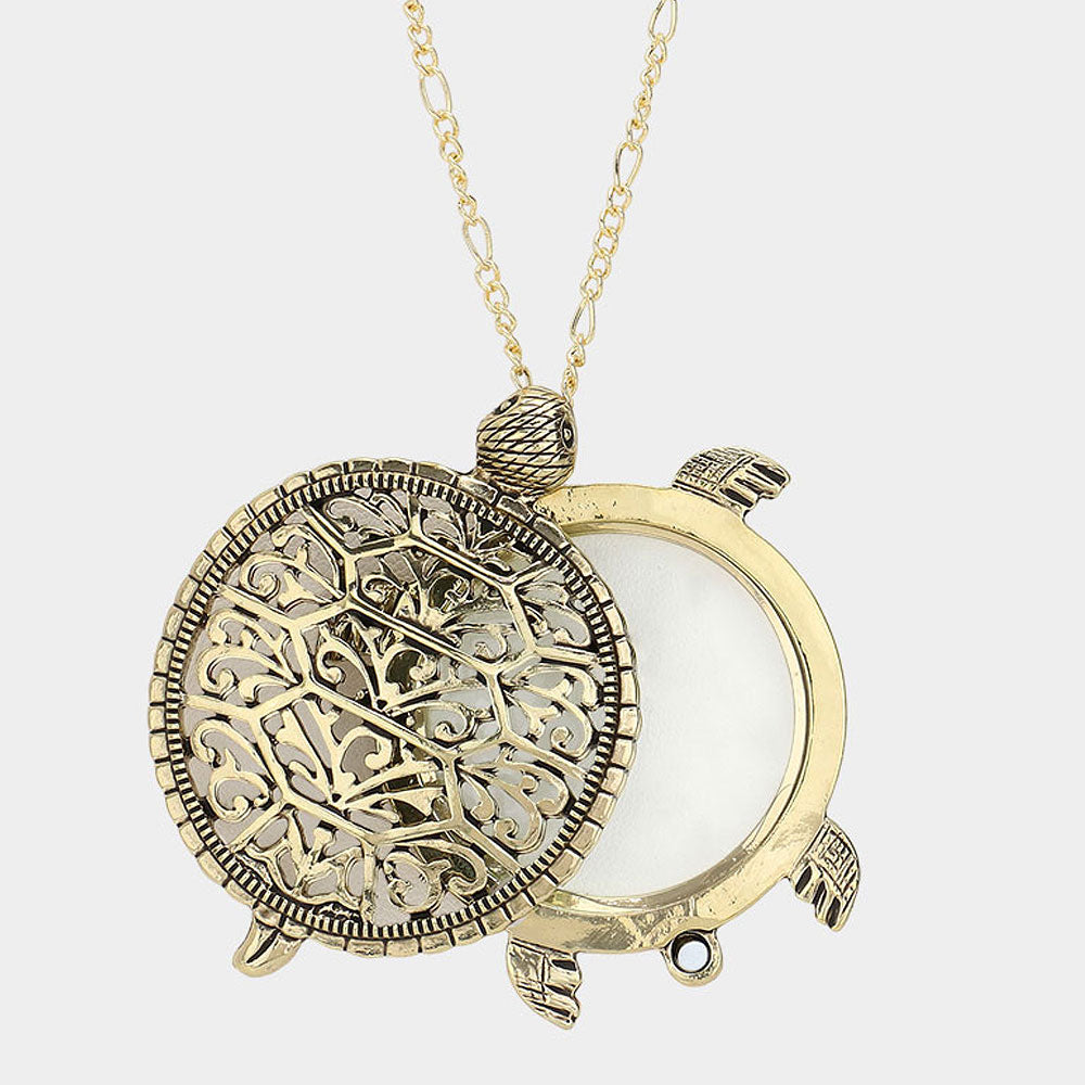 Madeline Love Gold 2-Layers Turtle Pendant with Glass Disc Necklace - Necklaces