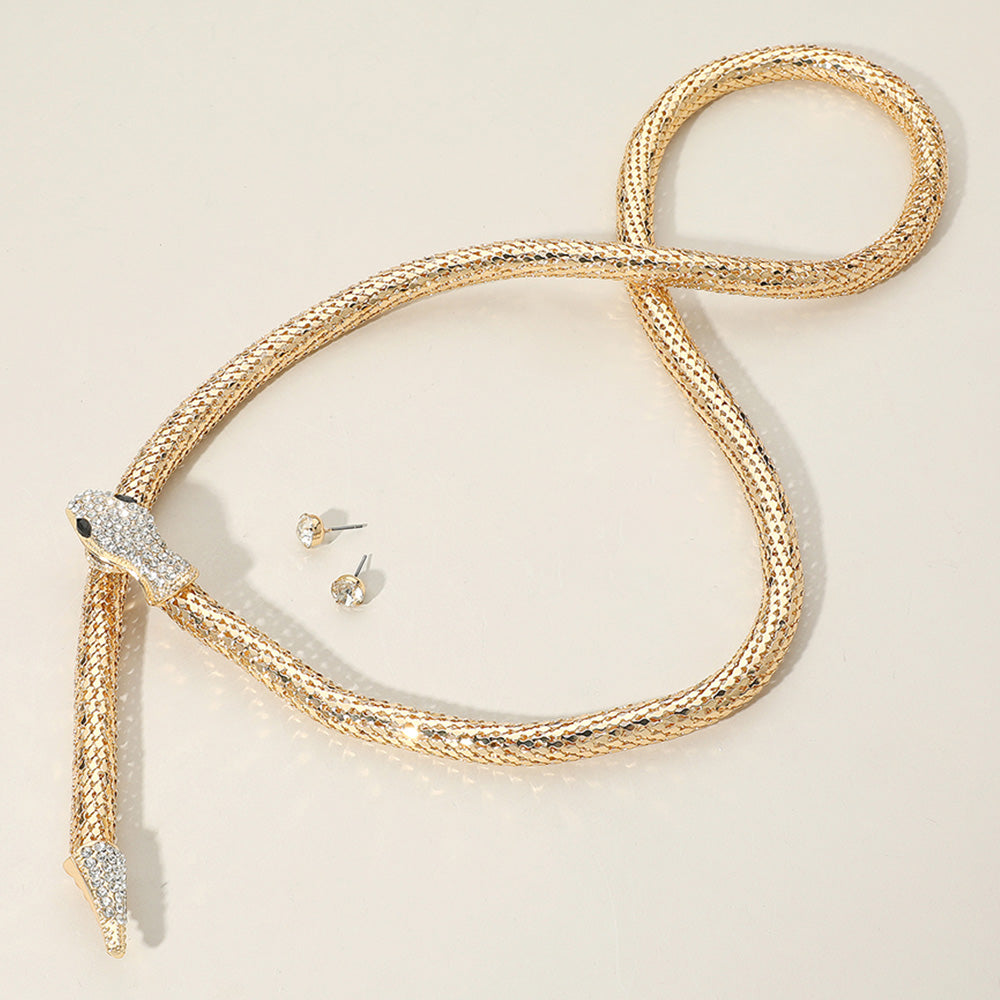 Madeline Love Gold Rhinestone Studded Snake Magnetic Long Necklace - Necklaces