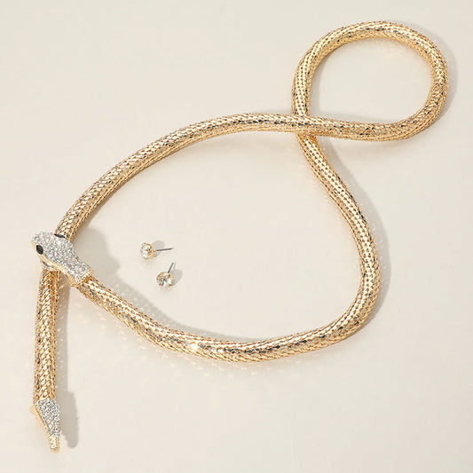 Madeline Love Gold Rhinestone Studded Snake Magnetic Long Necklace - Necklaces