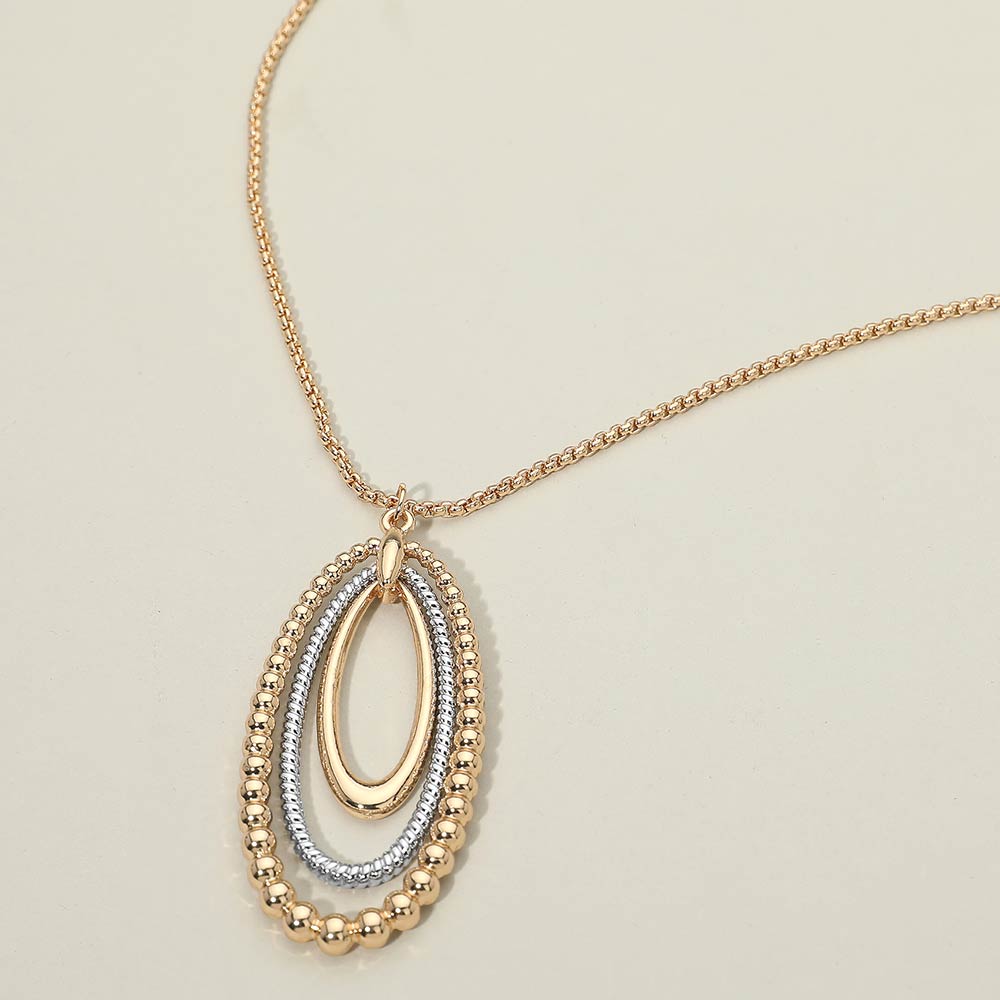 Madeline Love Gold, Two Tone Two Tone Layered Bubble Oval Pendant Long Necklace - Necklaces