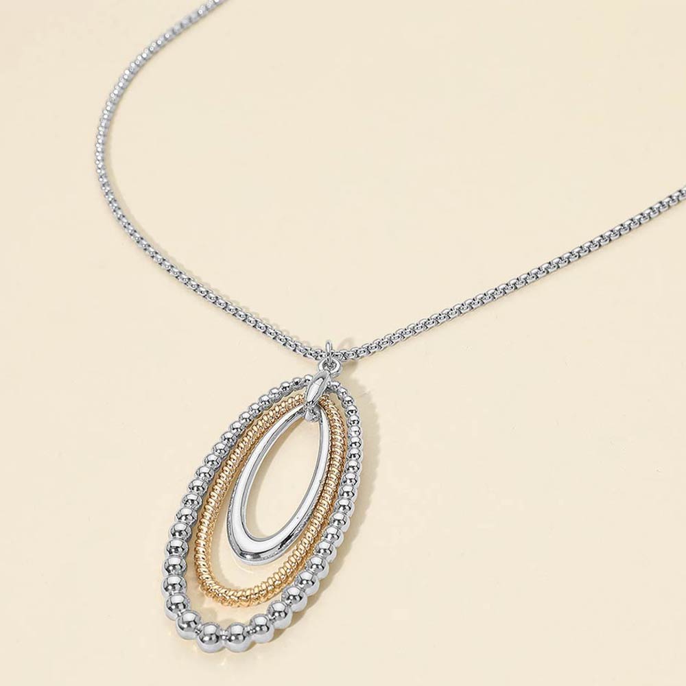 Madeline Love Rhodium, Two Tone Two Tone Layered Bubble Oval Pendant Long Necklace - Necklaces