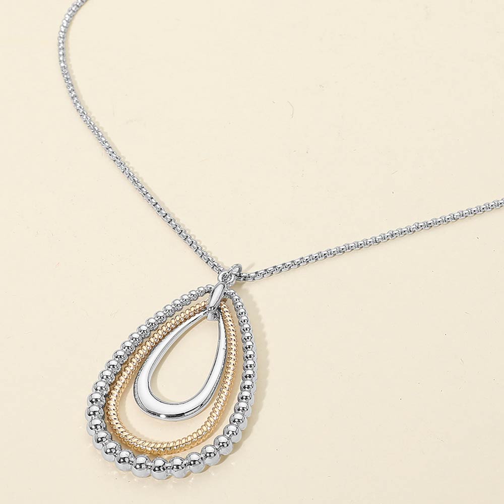 Madeline Love Rhodium, Two Tone Metal Bubble Layered Teardrop Pendant Long Necklace - Necklaces