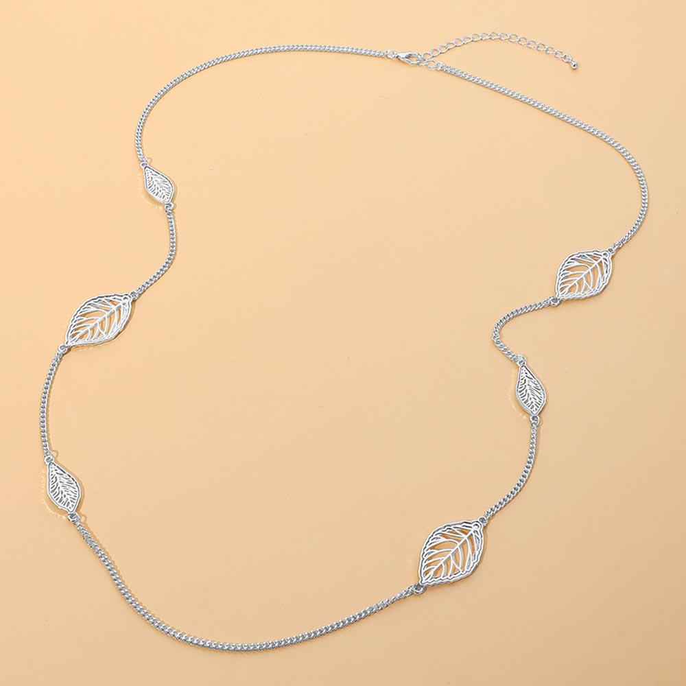 Madeline Love Rhodium Openwork Metal Leaf Station Long Necklace