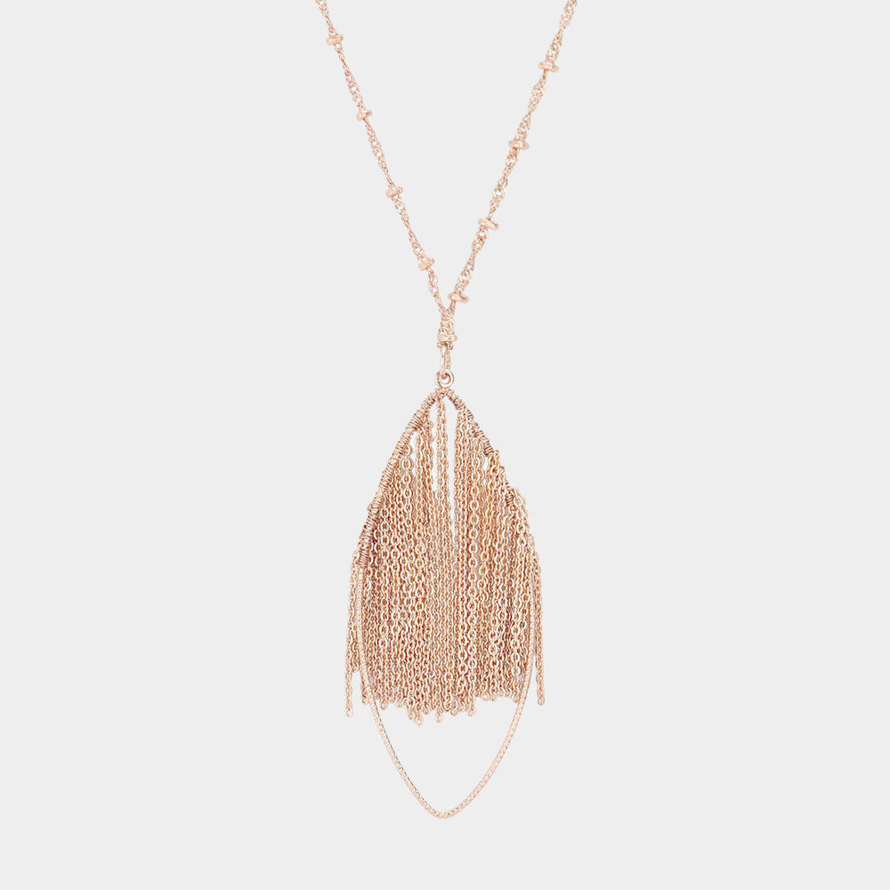 Madeline Love Rose Gold Metal Chain Fringe Oval Hoop Pendant Long Necklace - Necklaces