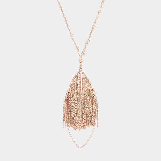 Madeline Love Rose Gold Metal Chain Fringe Oval Hoop Pendant Long Necklace - Necklaces