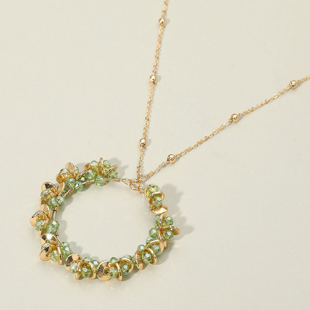 Madeline Love Mint Metal Disc Faceted Beaded Open Ring Pendant Long Necklace - Necklaces