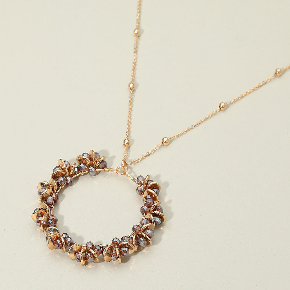 Madeline Love Wine Metal Disc Faceted Beaded Open Ring Pendant Long Necklace - Necklaces