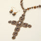 Madeline Love Brown Stone Pearl Embellished Cluster Cross Pendant Faceted Beaded Long Necklace - Necklaces - desc