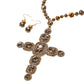 Madeline Love Brown Stone Pearl Embellished Cluster Cross Pendant Faceted Beaded Long Necklace - Necklaces - extra