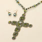 Madeline Love Green Stone Pearl Embellished Cluster Cross Pendant Faceted Beaded Long Necklace - Necklaces