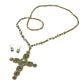 Madeline Love Green Stone Pearl Embellished Cluster Cross Pendant Faceted Beaded Long Necklace - Necklaces - extra