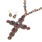 Madeline Love Purple Stone Pearl Embellished Cluster Cross Pendant Faceted Beaded Long Necklace - Necklaces - desc