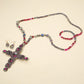 Madeline Love Purple Stone Pearl Embellished Cluster Cross Pendant Faceted Beaded Long Necklace - Necklaces - extra