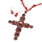 Madeline Love Red Stone Pearl Embellished Cluster Cross Pendant Faceted Beaded Long Necklace - Necklaces - desc