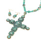 Madeline Love Turquoise Stone Pearl Embellished Cluster Cross Pendant Faceted Beaded Long Necklace - Necklaces - desc
