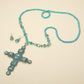 Madeline Love Turquoise Stone Pearl Embellished Cluster Cross Pendant Faceted Beaded Long Necklace - Necklaces - extra