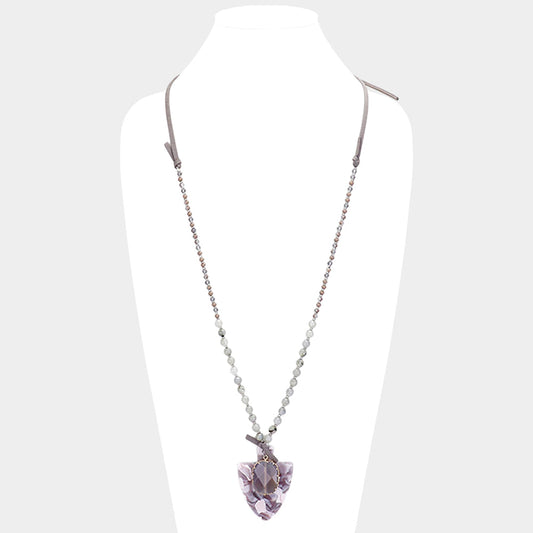 Madeline Love Gray Natural Stone Crystal Celluloid  Acetate Suede Adjustable Necklace - Necklaces