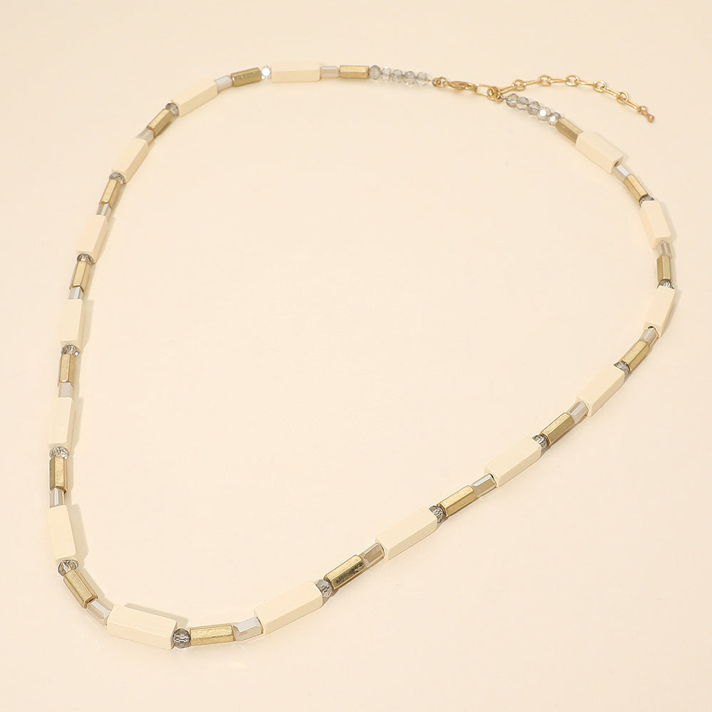 Madeline Love Ivory Structured Wooden Metal Bar Beaded Long Necklace - Necklaces