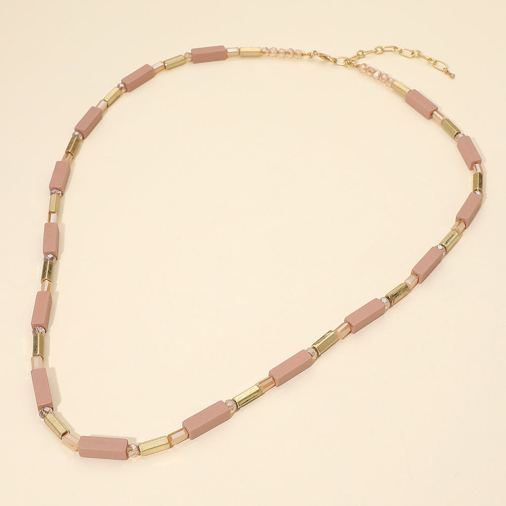 Madeline Love Rose Structured Wooden Metal Bar Beaded Long Necklace - Necklaces