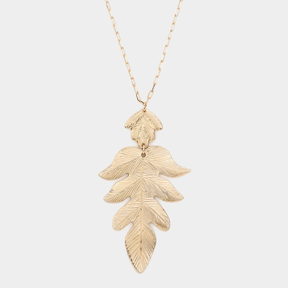 Madeline Love Gold Metal Leaf Pendant Long Necklace - Necklaces