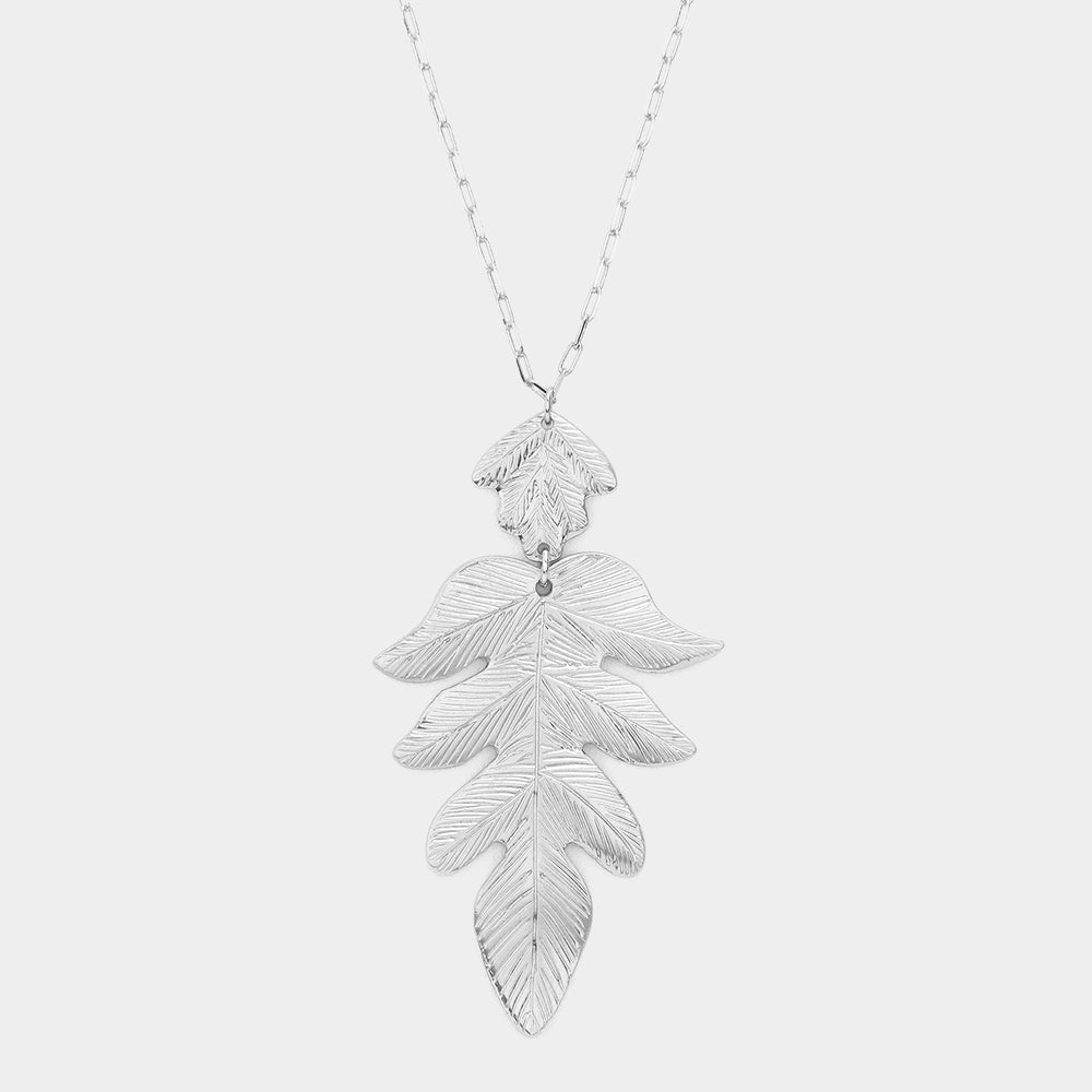 Madeline Love Silver Metal Leaf Pendant Long Necklace - Necklaces