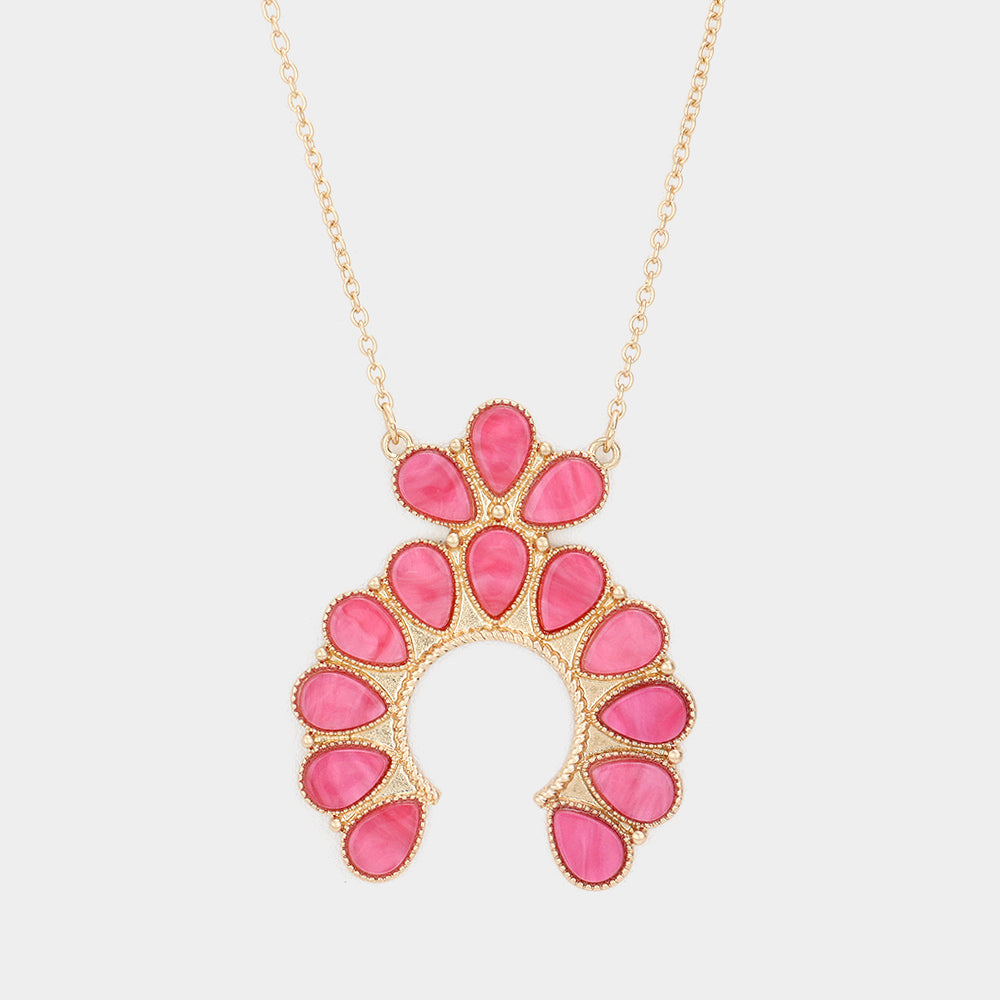 Madeline Love Hot Pink Celluloid Acetate Teardrop Squash Blossom Pendant Long Necklace - Necklaces