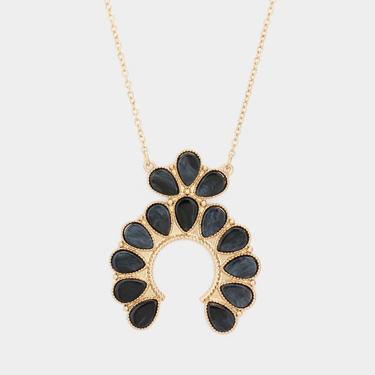 Madeline Love Jet Black Celluloid Acetate Teardrop Squash Blossom Pendant Long Necklace - Necklaces