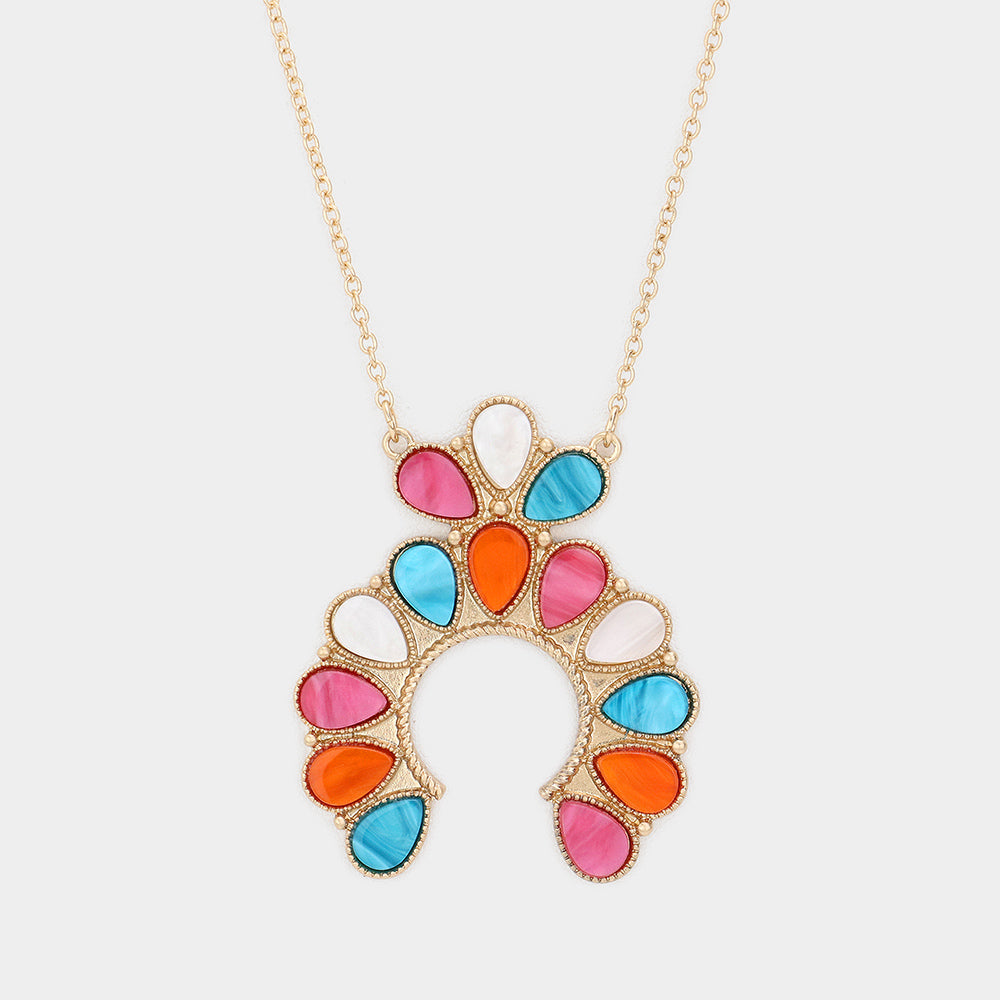 Madeline Love Multi Celluloid Acetate Teardrop Squash Blossom Pendant Long Necklace - Necklaces