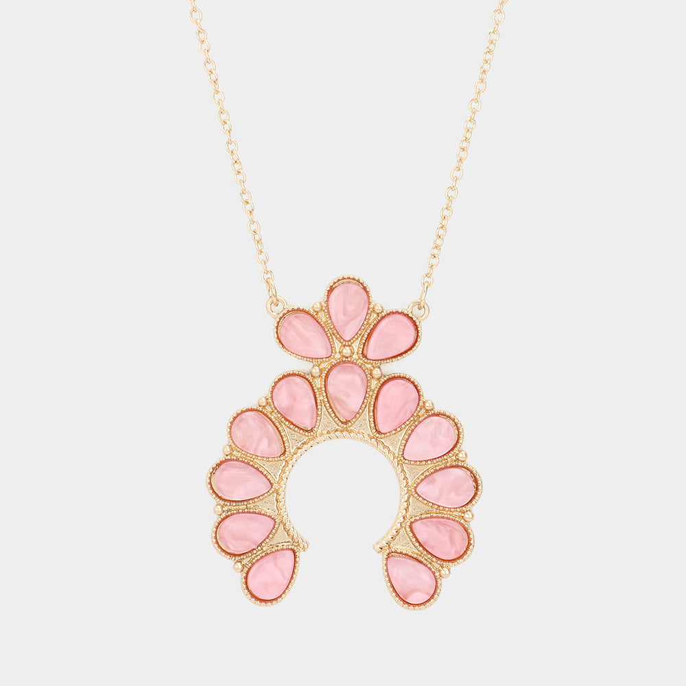Madeline Love Pink Celluloid Acetate Teardrop Squash Blossom Pendant Long Necklace - Necklaces