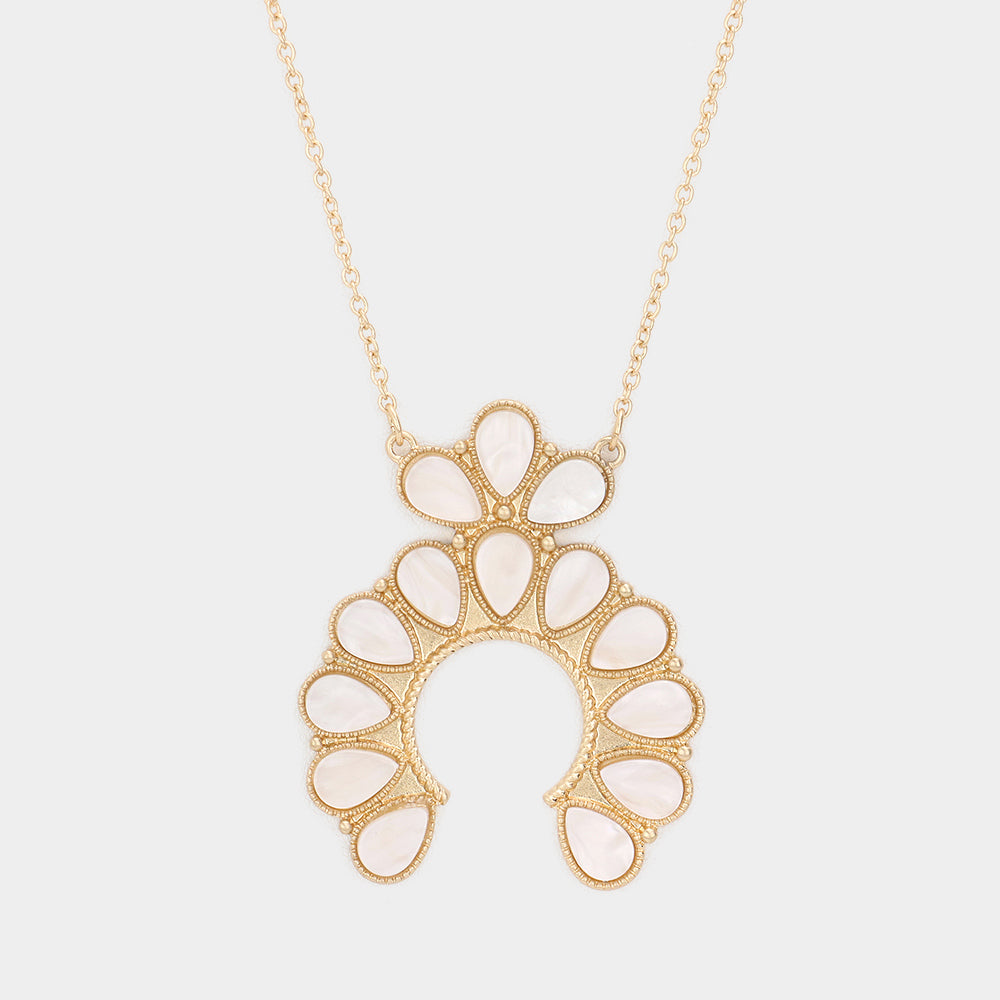 Madeline Love White Celluloid Acetate Teardrop Squash Blossom Pendant Long Necklace - Necklaces