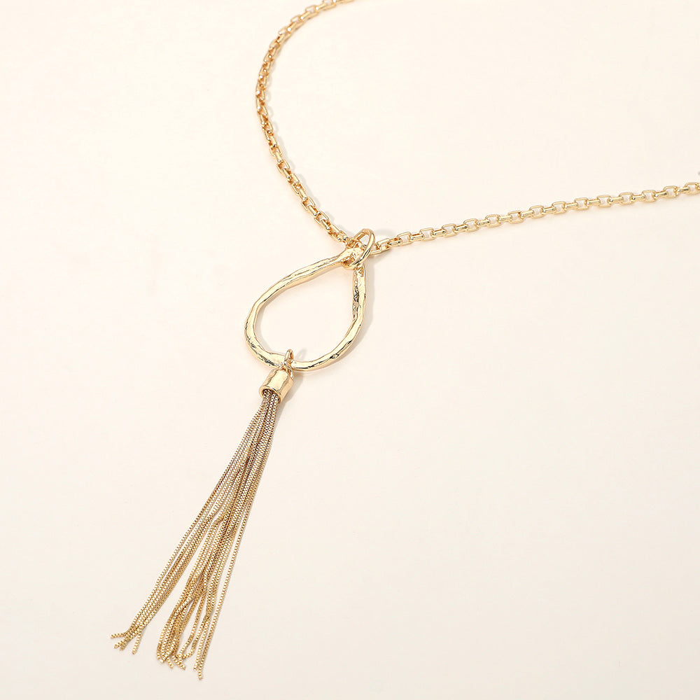 Madeline Love Gold Open Teardrop Tassel Drop Pendant Long Necklace - Necklaces