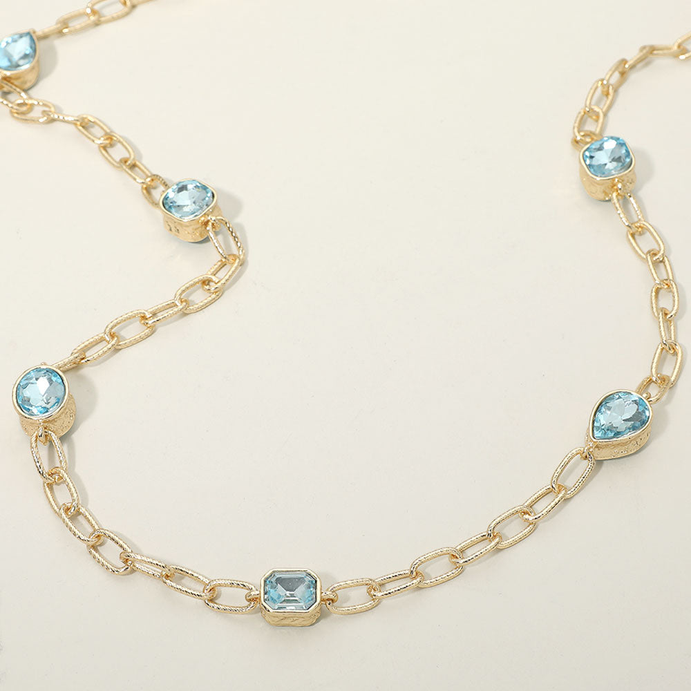 Madeline Love Aqua Elegant Faceted Square Teardrop Oval Emerald Stone Accent Long Necklace - Necklaces