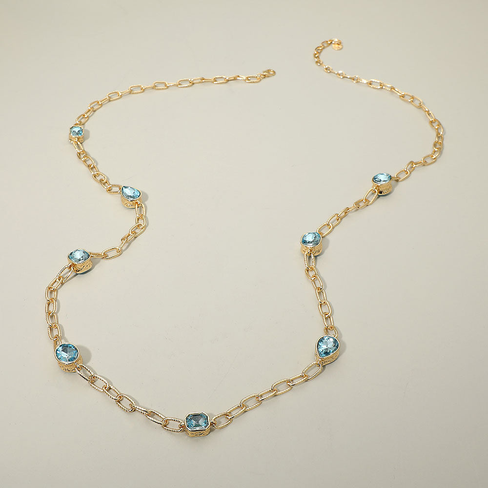 Madeline Love Aqua Elegant Faceted Square Teardrop Oval Emerald Stone Accent Long Necklace - Necklaces - desc