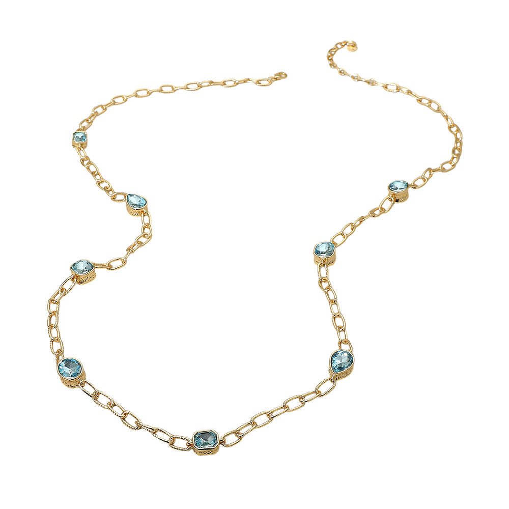 Madeline Love Aqua Elegant Faceted Square Teardrop Oval Emerald Stone Accent Long Necklace - Necklaces - extra