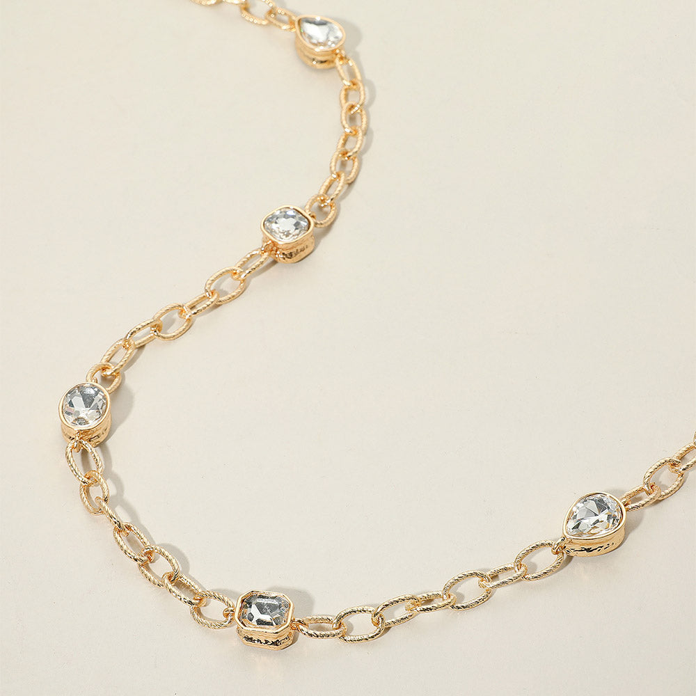 Madeline Love Clear Elegant Faceted Square Teardrop Oval Emerald Stone Accent Long Necklace