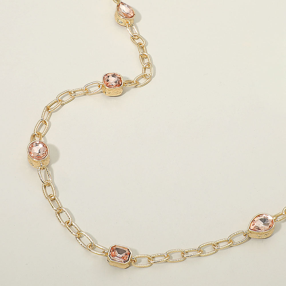 Madeline Love Peach Elegant Faceted Square Teardrop Oval Emerald Stone Accent Long Necklace - Necklaces