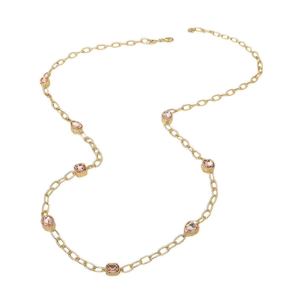 Madeline Love Peach Elegant Faceted Square Teardrop Oval Emerald Stone Accent Long Necklace - Necklaces - extra