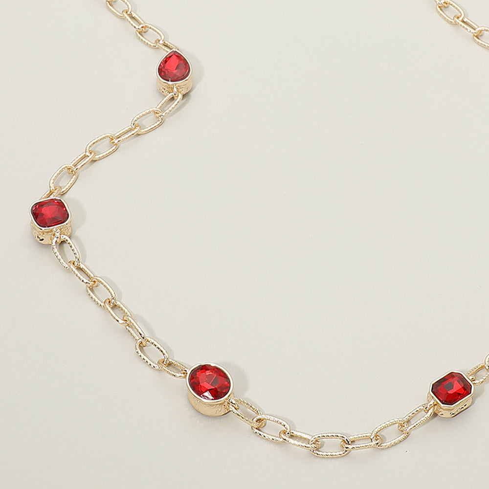 Madeline Love Red Elegant Faceted Square Teardrop Oval Emerald Stone Accent Long Necklace