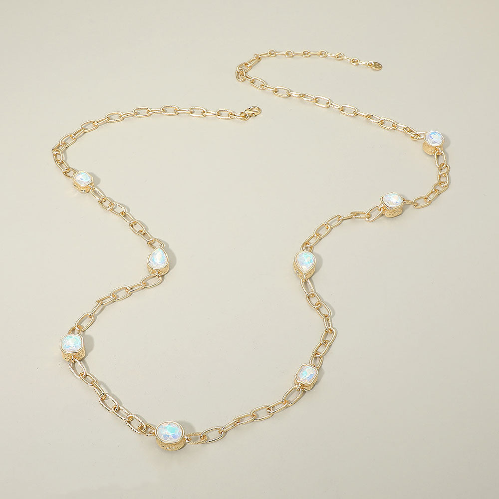 Madeline Love White Elegant Faceted Square Teardrop Oval Emerald Stone Accent Long Necklace - Necklaces - desc