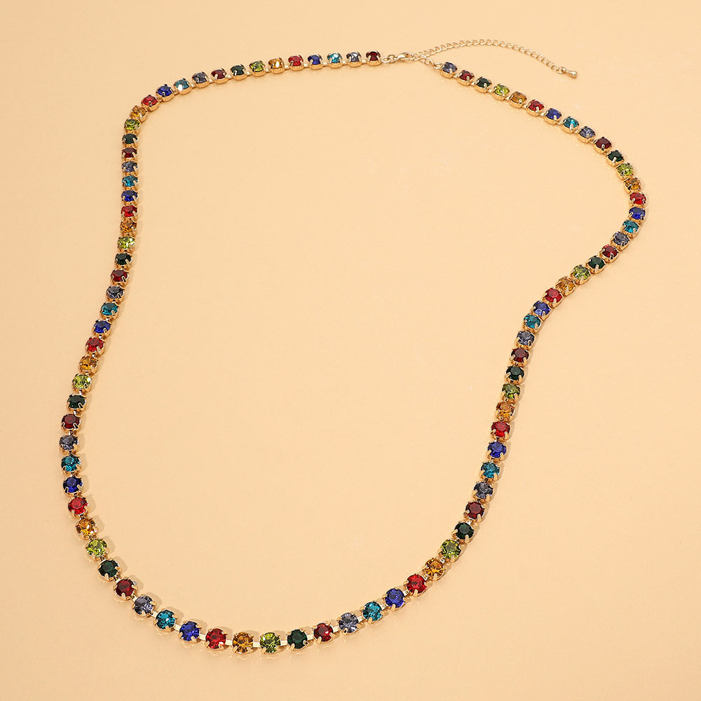 Madeline Love Dark, Multi Round Stone Link Tennis Long Necklace