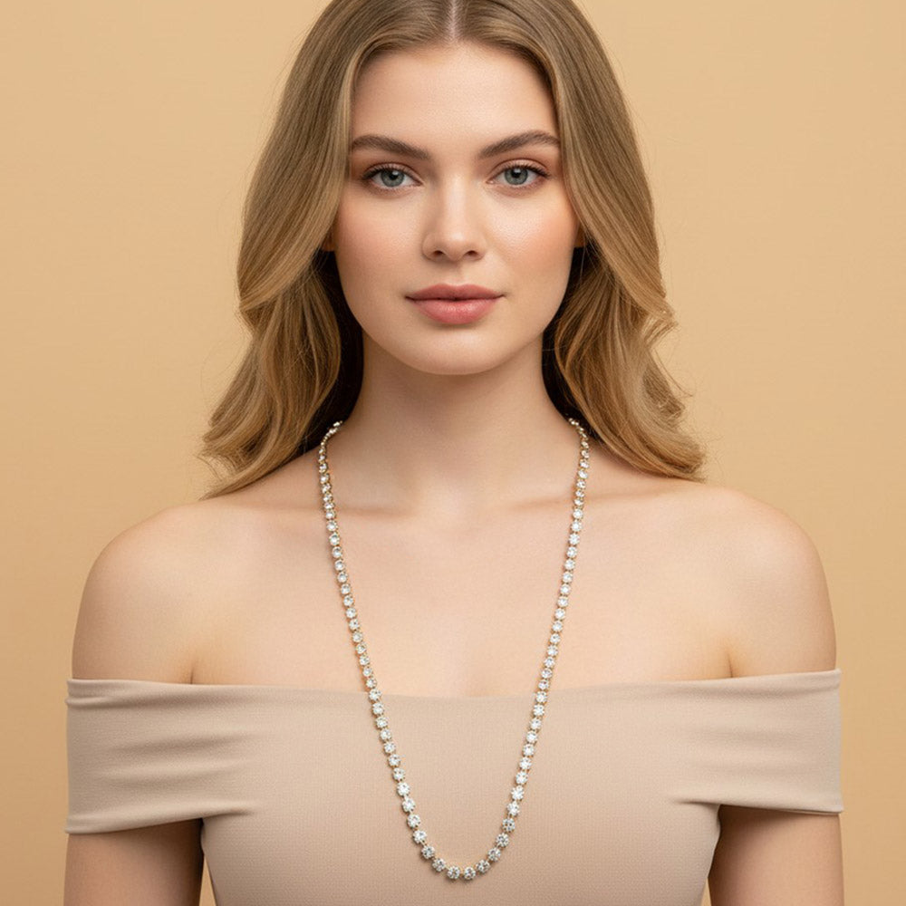 Madeline Love Clear, Gold Round Stone Link Tennis Long Necklace
