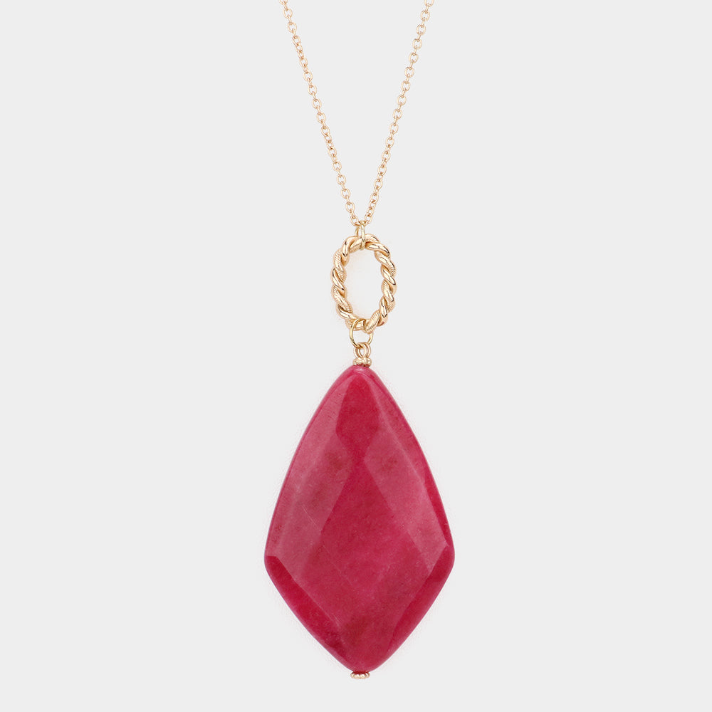 Madeline Love Burgundy Natural Stone Pendant Long Necklace - Necklaces