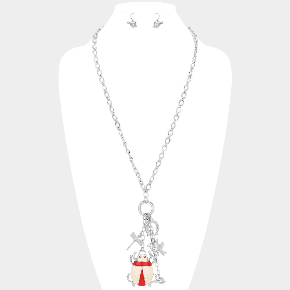 Madeline Love Rhodium Enamel Ladybug Metal Bird Dragonfly Heart Horseshoe Pendant Long Necklace - Necklaces