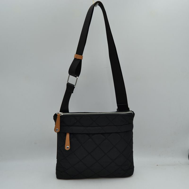 Quilted Crossbody Messenger Bag with Adjustable Strap - Black - Crossbody Bags