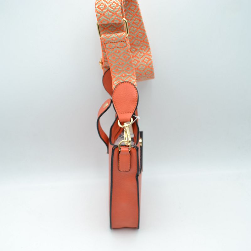 Crossbody Phone Bag with Patterned Wide Shoulder Strap - Crossbody Bag