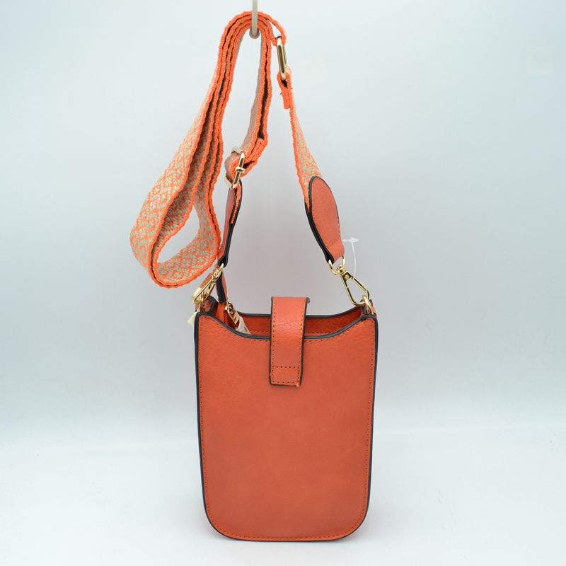 Crossbody Phone Bag with Patterned Wide Shoulder Strap - Crossbody Bag
