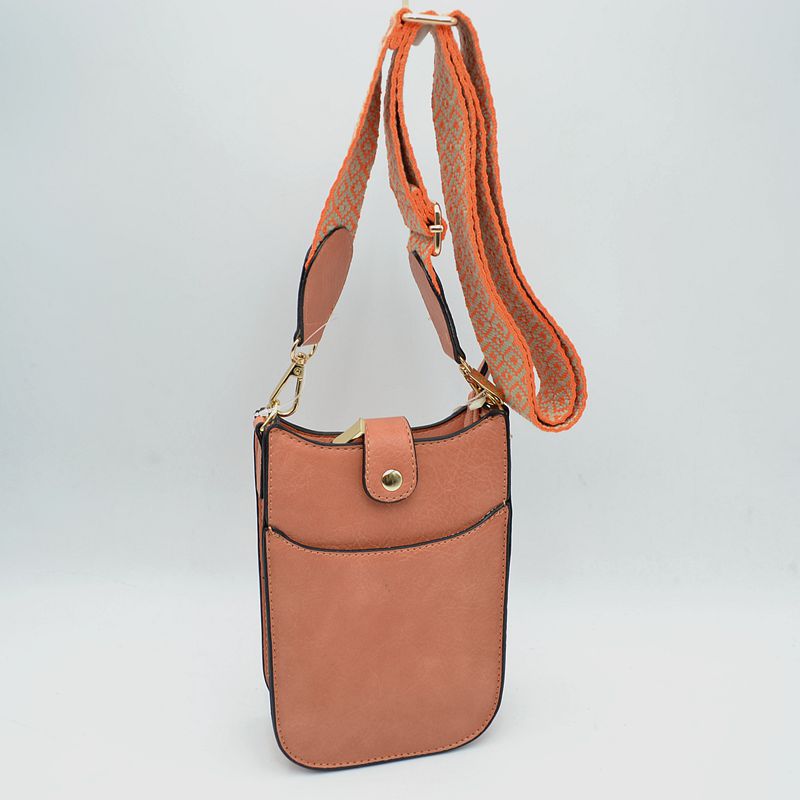 Crossbody Phone Bag with Patterned Wide Shoulder Strap - Crossbody Bag