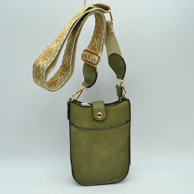 Crossbody Phone Bag with Patterned Wide Shoulder Strap - Crossbody Bag